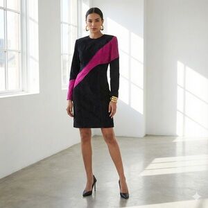 Vintage Danier black and fuchsia suede color block long sleeve dress - Medium